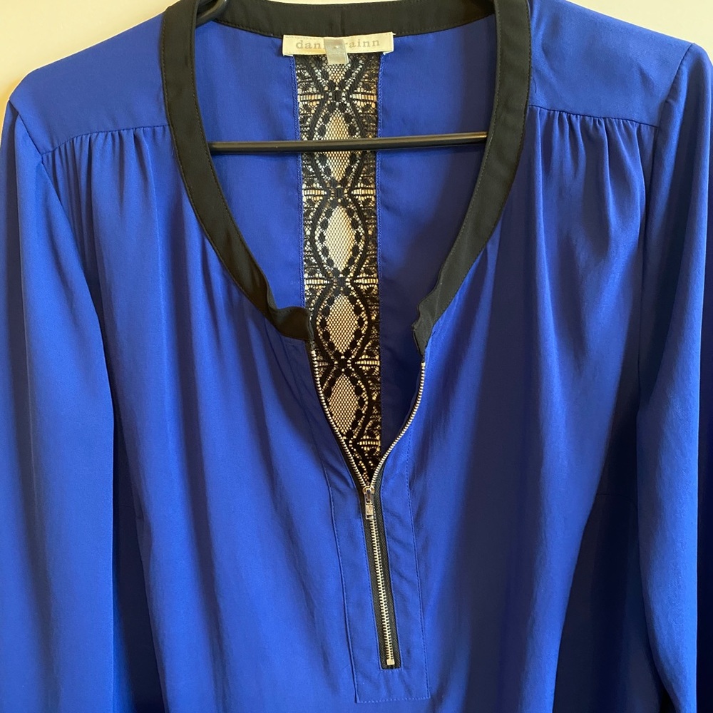 Blue and black top with lace back